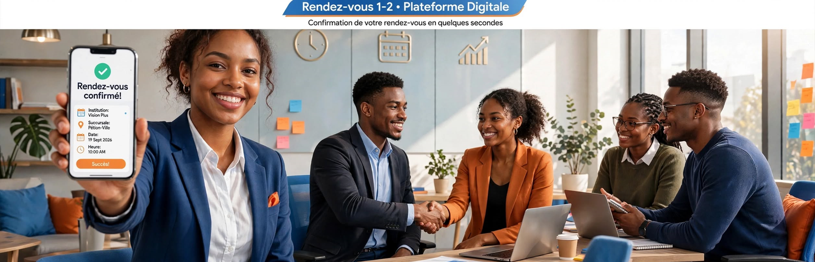 Professionnels haïtiens dans un accueil institutionnel moderne et soigné